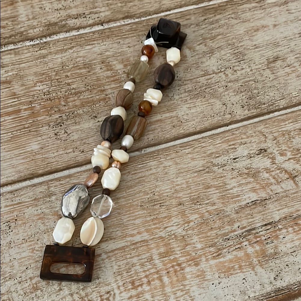 Silpada Brown And Cream Bracelet With Natural Wooden Clasp B1427